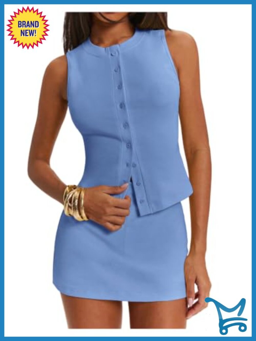 Women's 2 Piece Skirt Set Sleeveless Button Front Tank Mini Skirt Summer